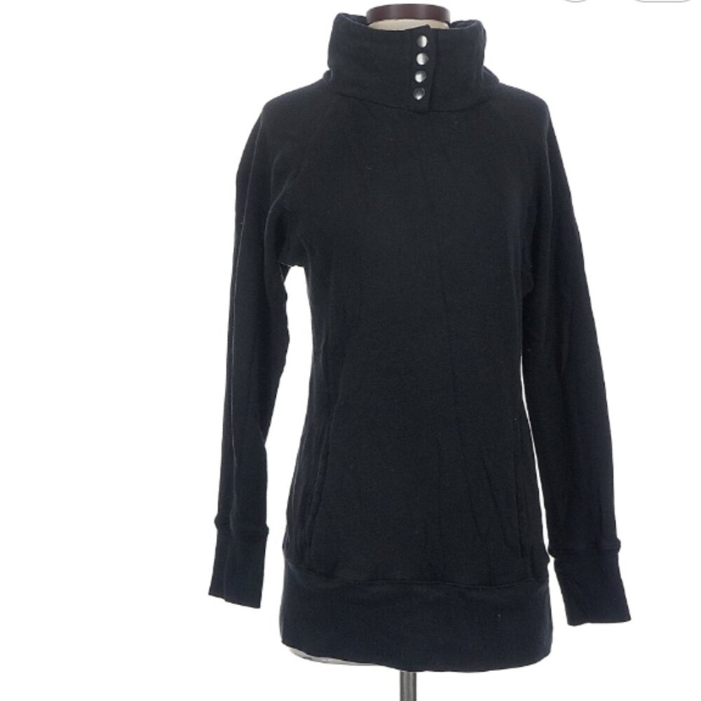Alo Black Funnel Neck Snap Pullover Sweatshirt Cotton Small